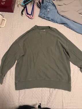 Aerie Olive Green Ribbed Crewneck Sweater